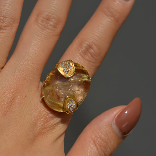 Vintage Rutilated Quartz & Diamond Cocktail Ring