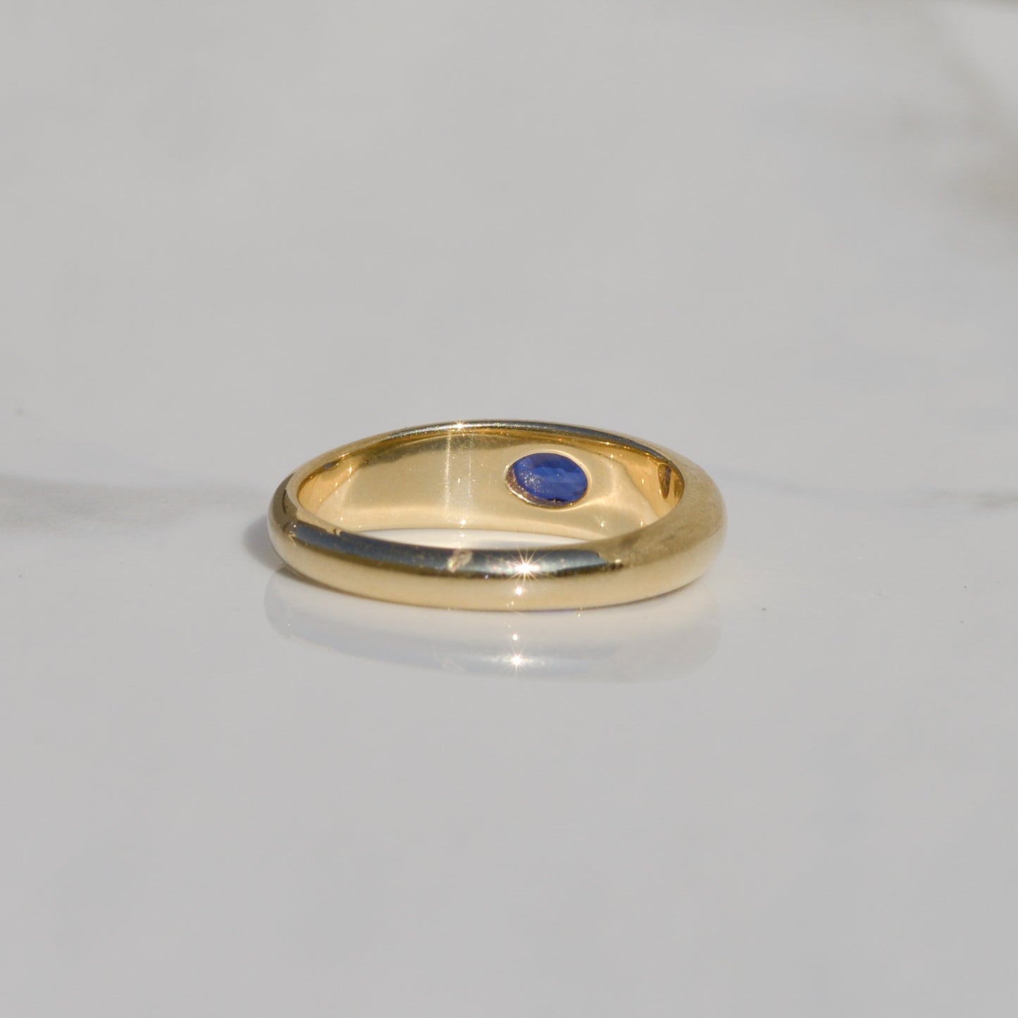 Estate Flush Set Sapphire Ring Sz 6 1/2 18k