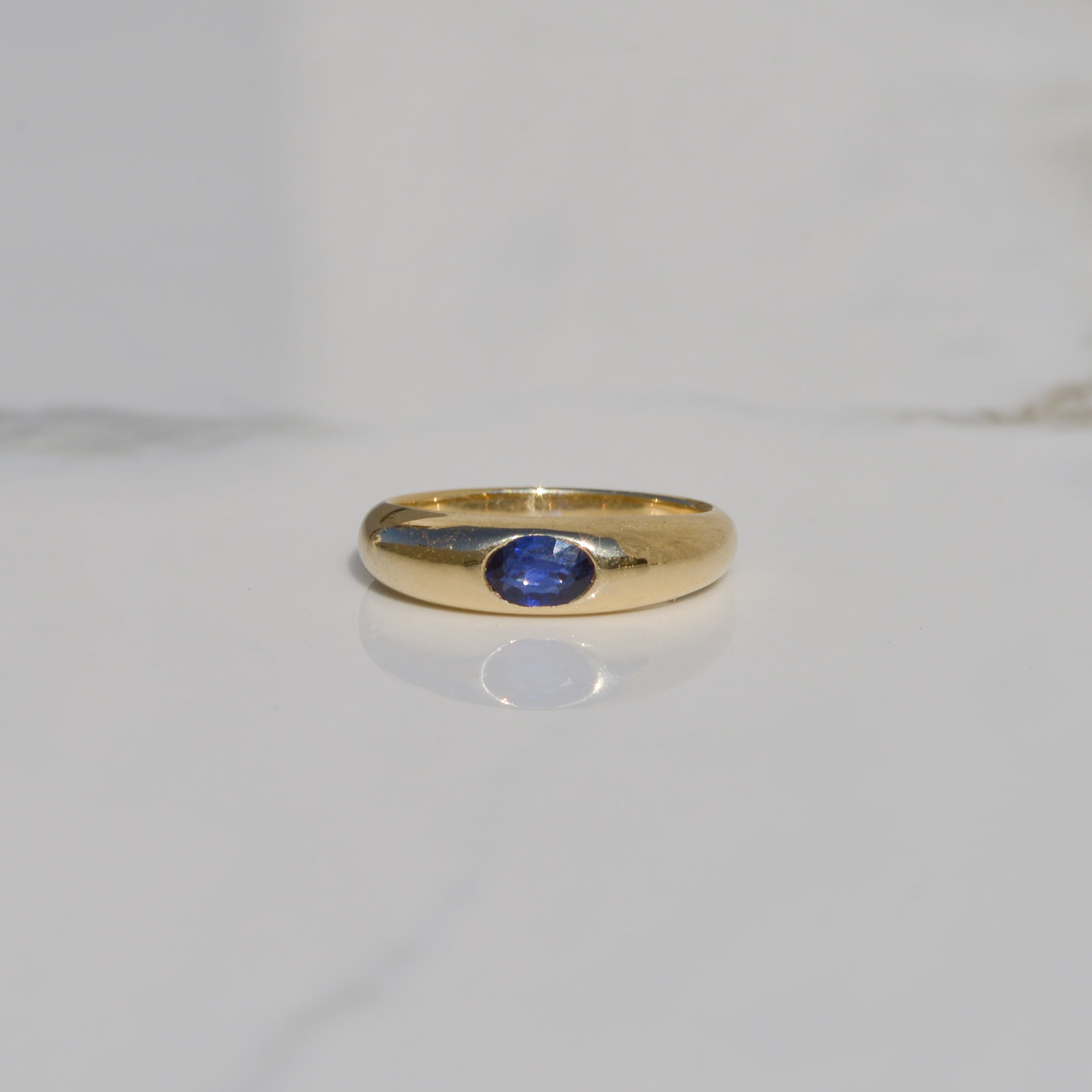 Estate Flush Set Sapphire Ring Sz 6 1/2 18k