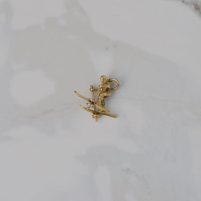 Vintage Articulated Cross Country Skier Charm 14k