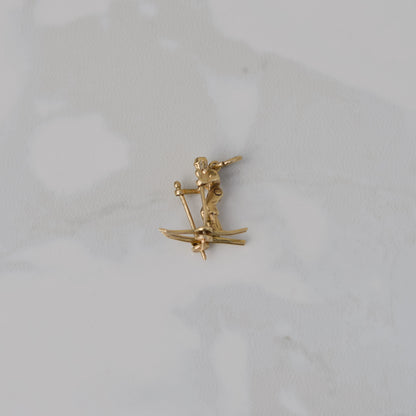 Vintage Articulated Cross Country Skier Charm 14k