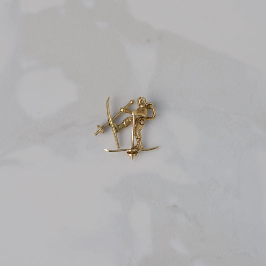 Vintage Articulated Cross Country Skier Charm 14k