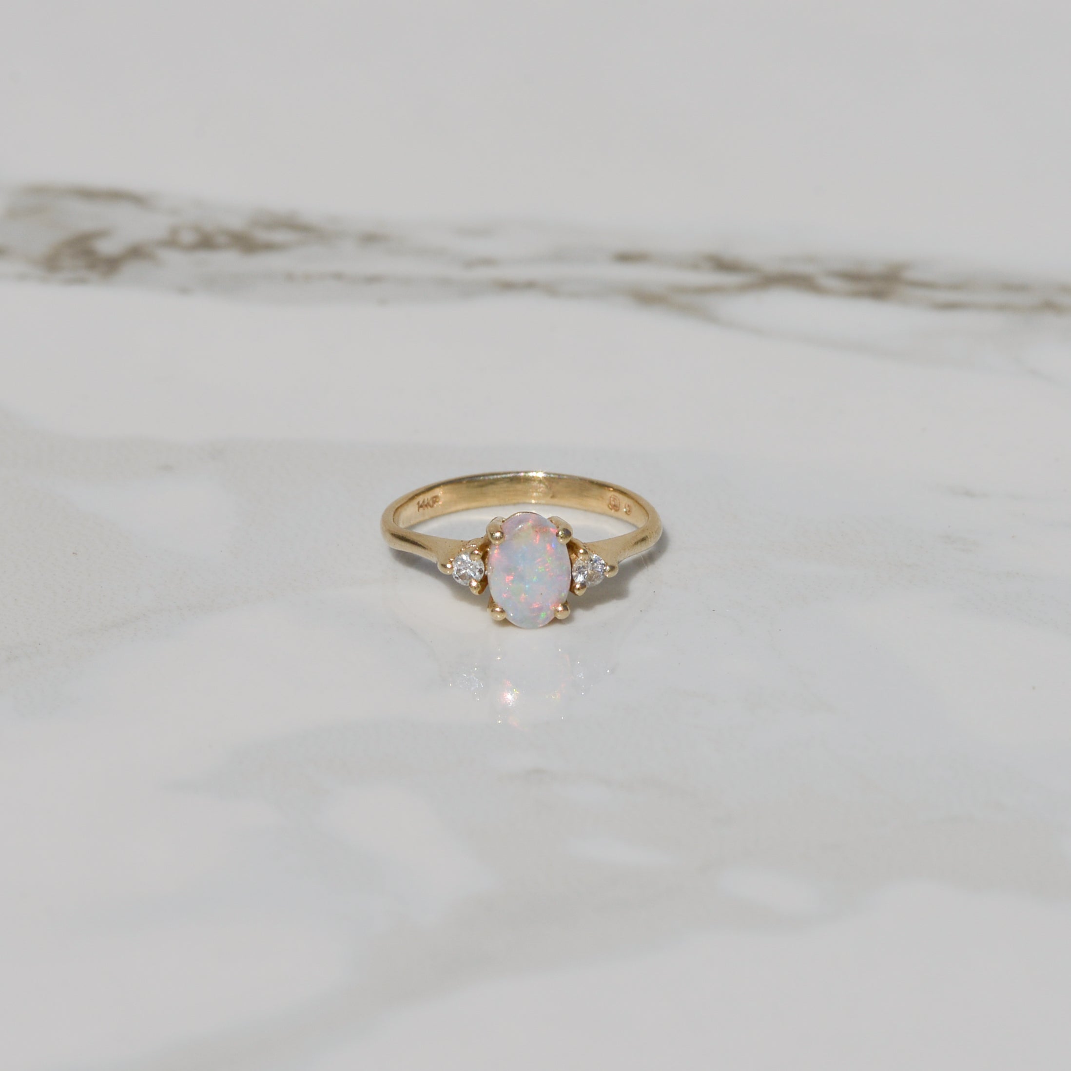 Estate Opal and Diamond Ring Sz 3 1/2 14k