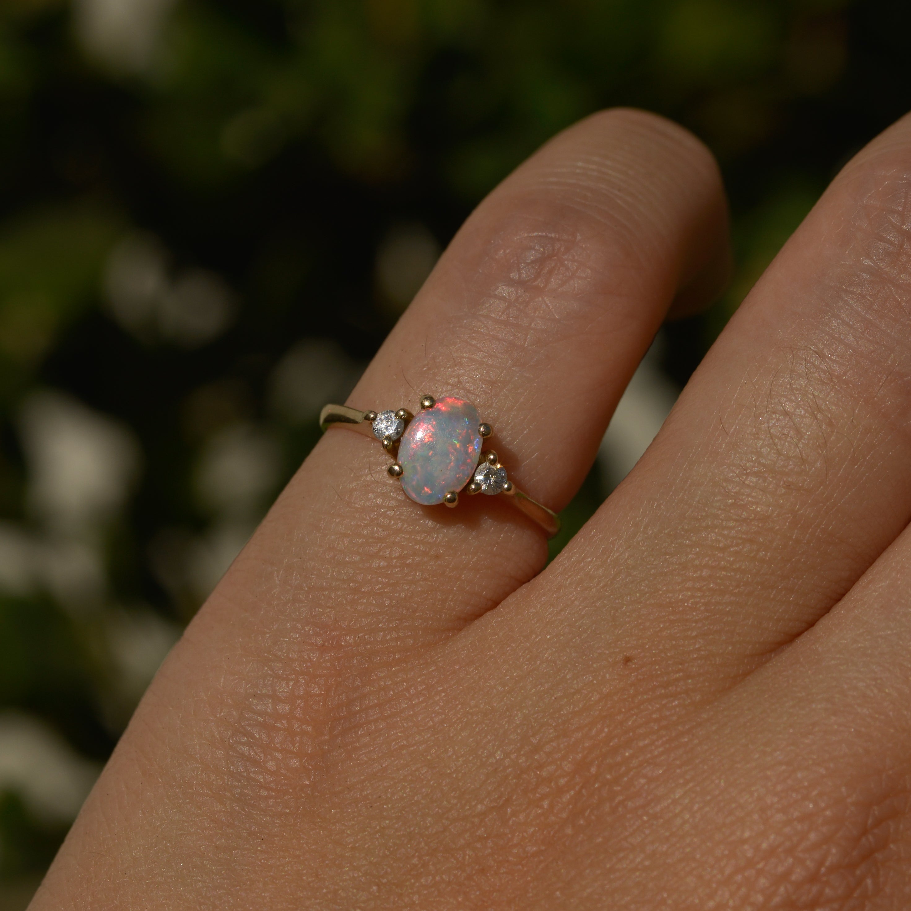 Estate Opal and Diamond Ring Sz 3 1/2 14k