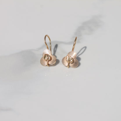 Vintage Engine-Turned Clover Earrings 14k