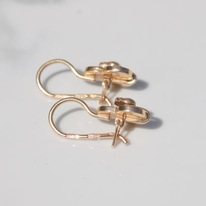 Vintage Engine-Turned Clover Earrings 14k