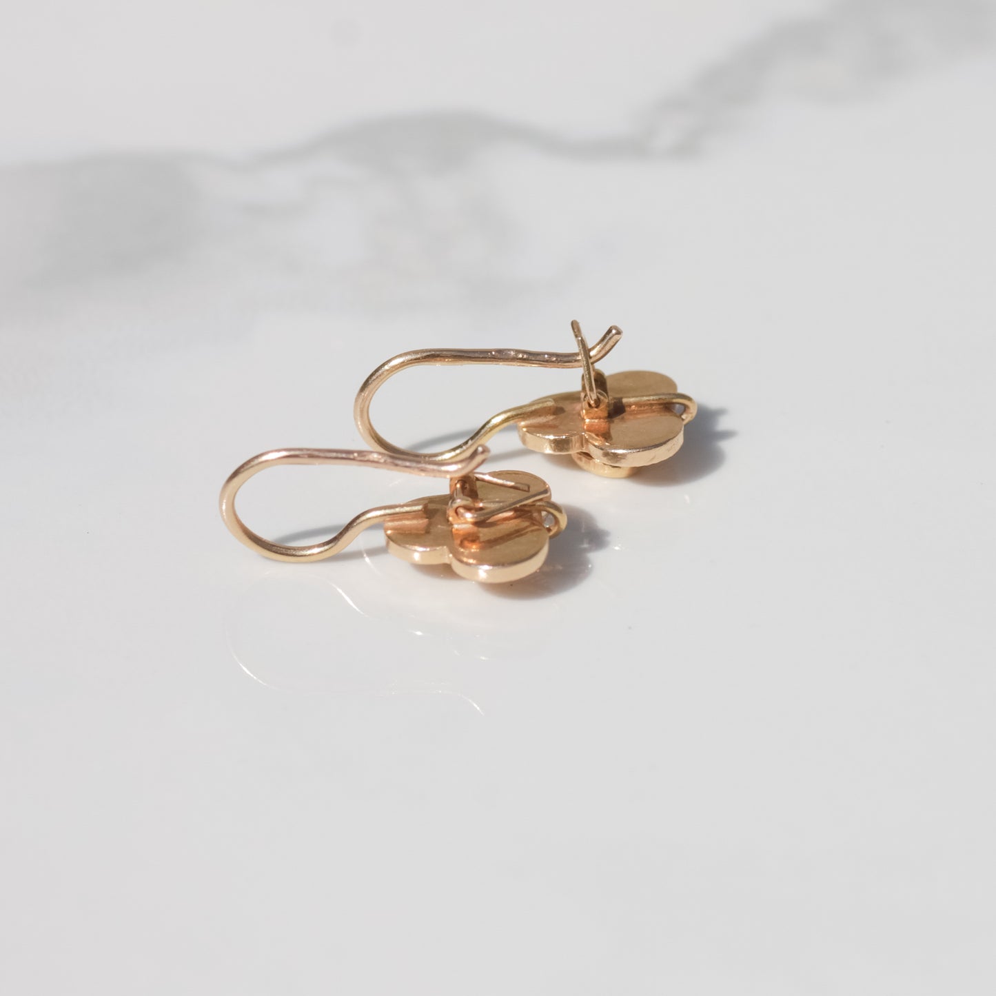 Vintage Engine-Turned Clover Earrings 14k