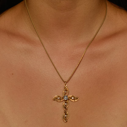 Art Nouveau Sapphire and Diamond Cross Pendant