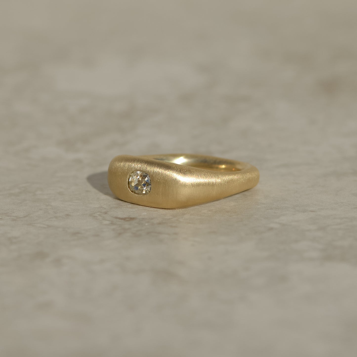 10: Square Wide Ring, old mine cut diamond