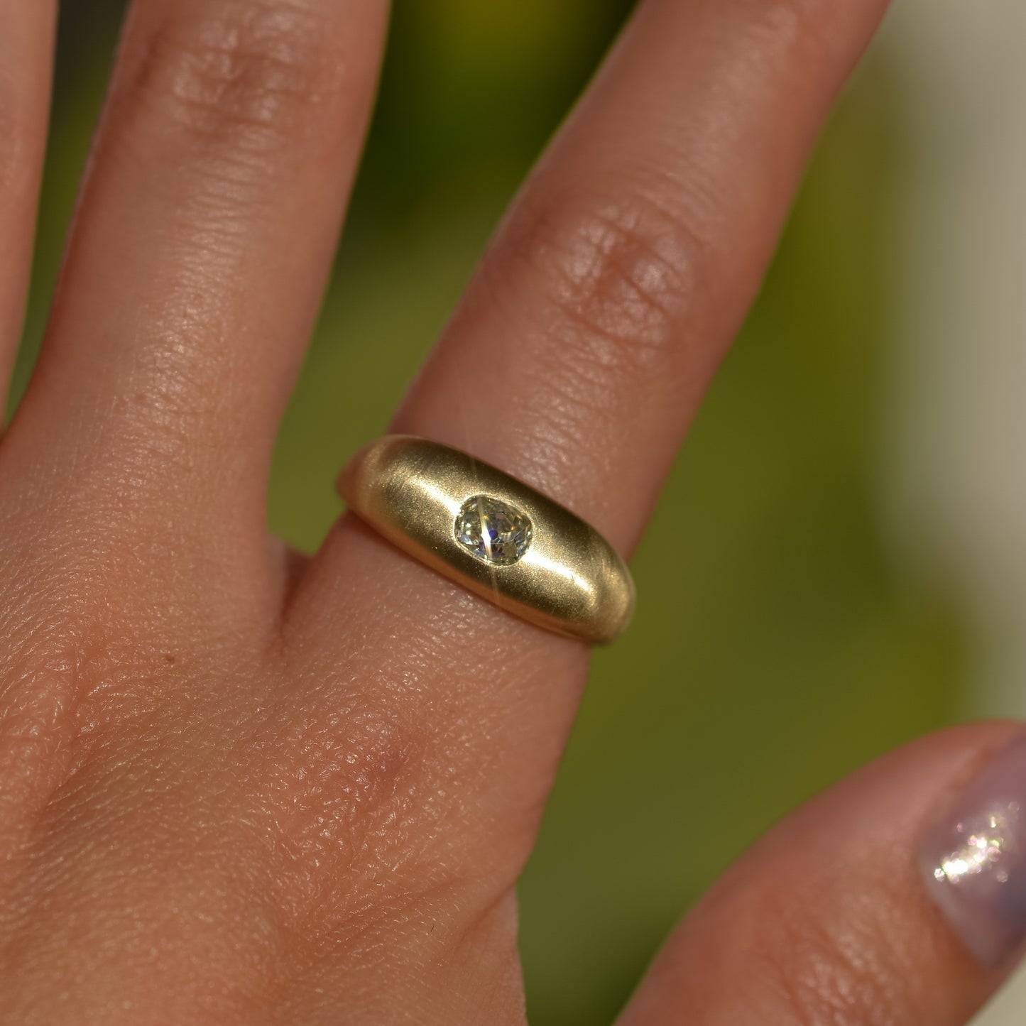 10: Square Wide Ring, old mine cut diamond