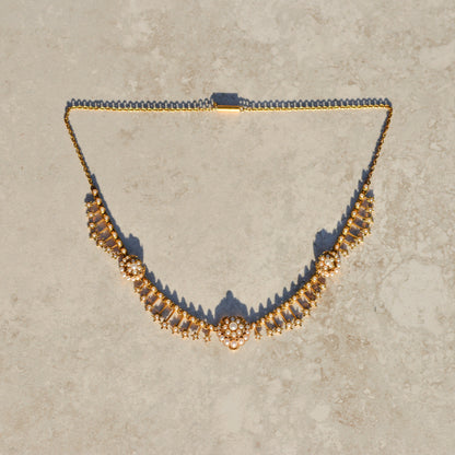 Victorian Crescent and Star Seed Pearl Necklace