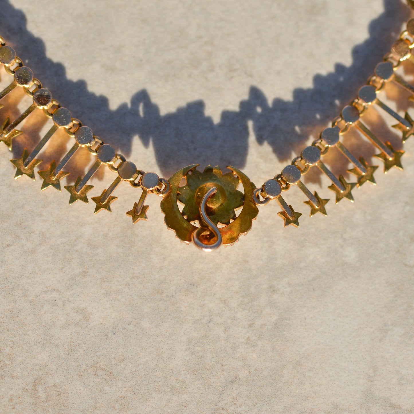 Victorian Crescent and Star Seed Pearl Necklace