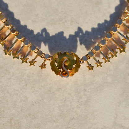 Victorian Crescent and Star Seed Pearl Necklace