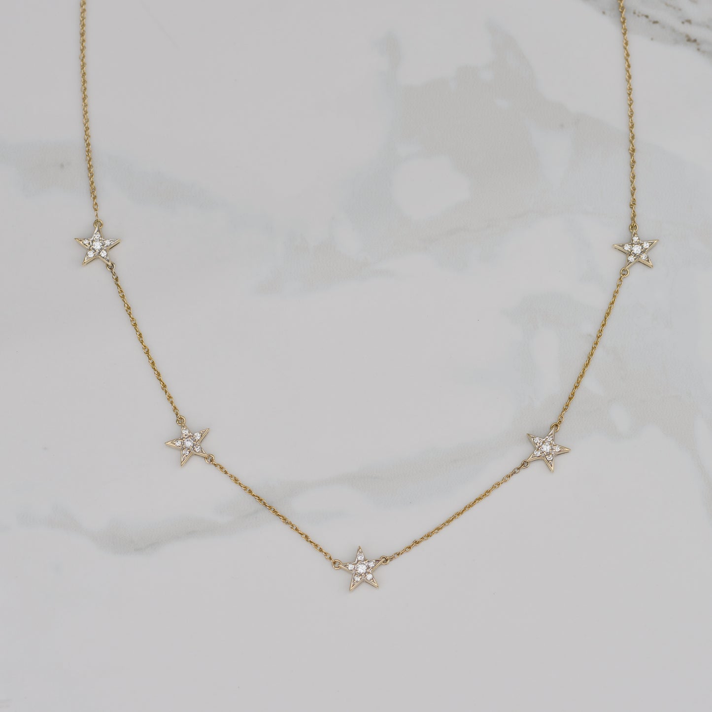 Vintage Diamond Star Necklace 23-25.5" 14k