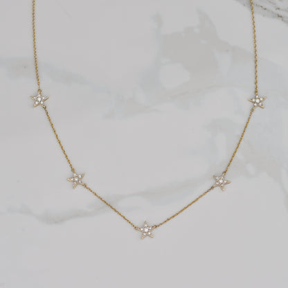 Vintage Diamond Star Necklace 23-25.5" 14k