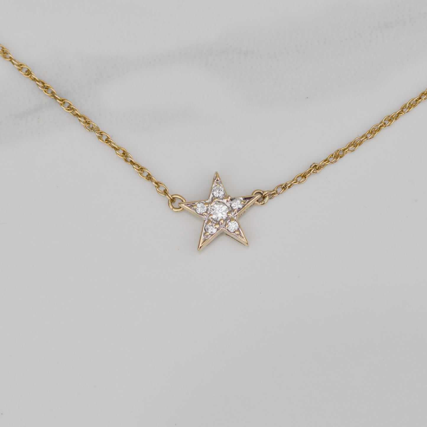 Vintage Diamond Star Necklace 23-25.5" 14k