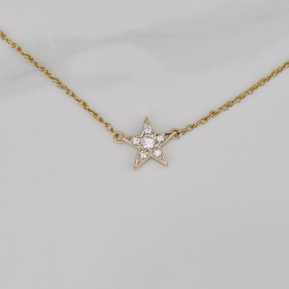 Vintage Diamond Star Necklace 23-25.5" 14k