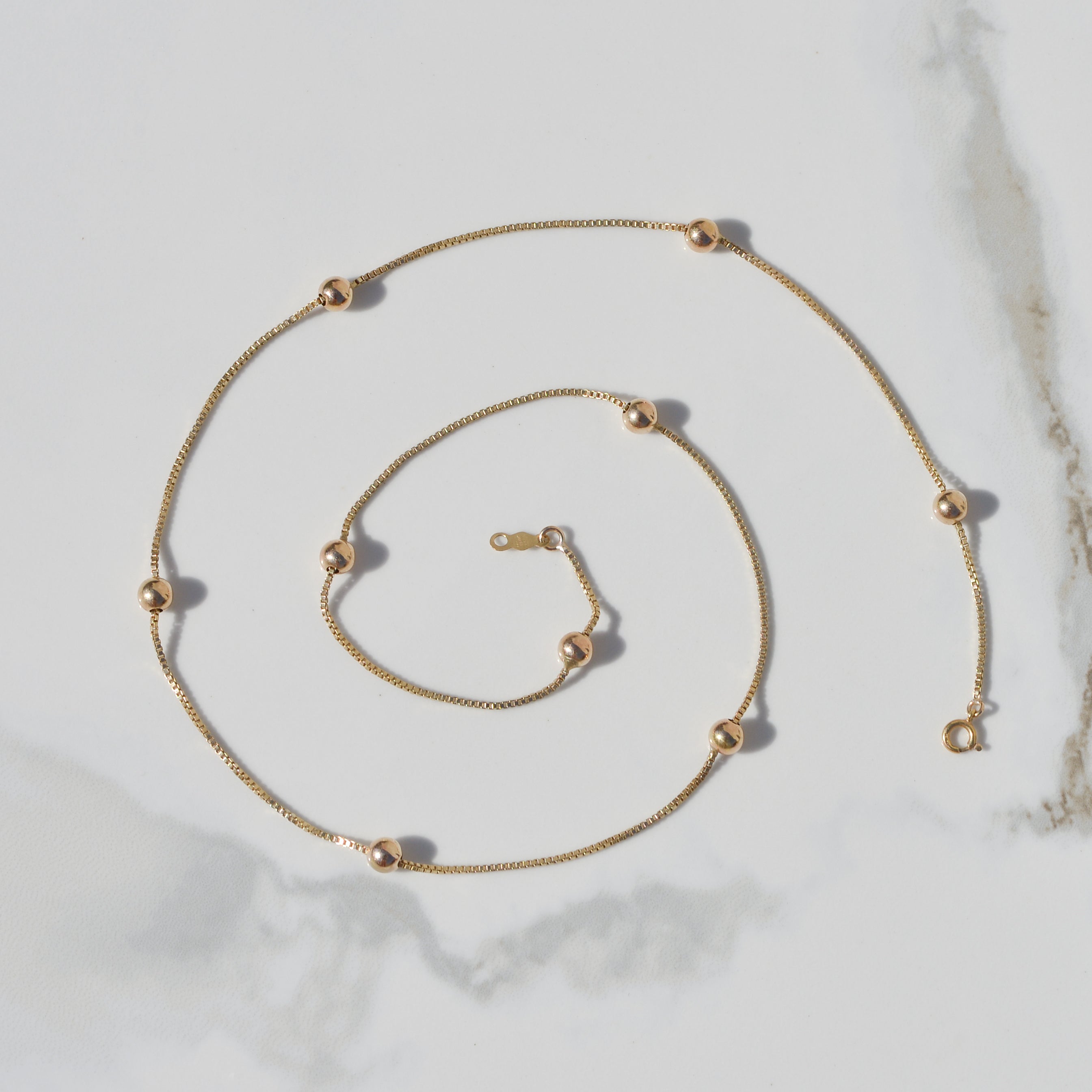Estate Stationed Bead Chain 18" 14k