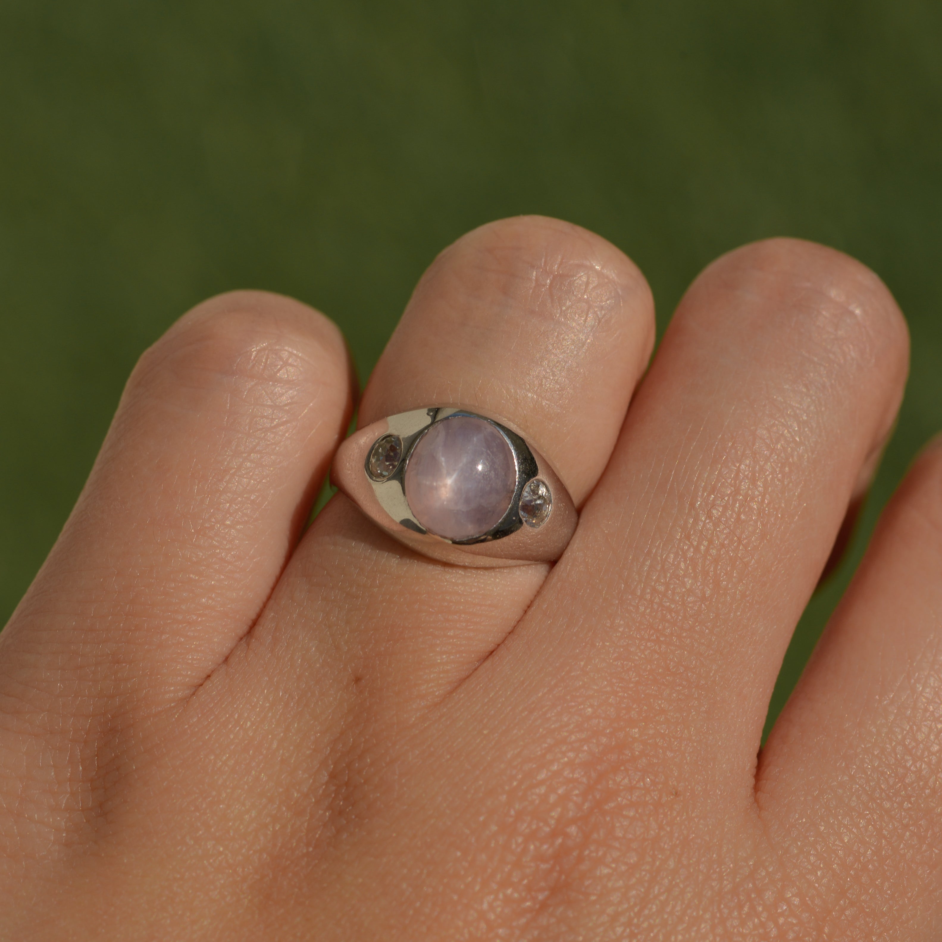 Art Deco Pink Star Sapphire and Diamond Ring