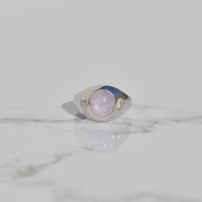 Art Deco Pink Star Sapphire and Diamond Ring Sz 5 14k