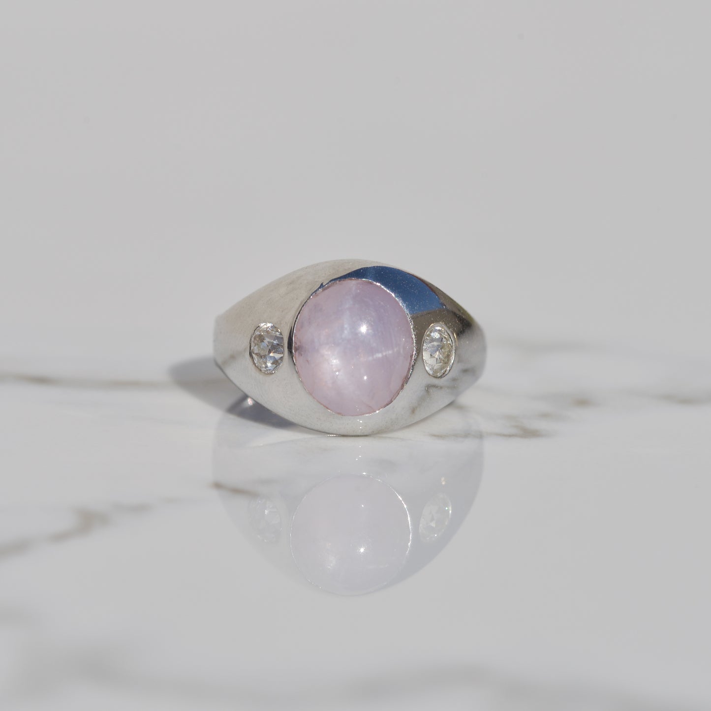 Art Deco Pink Star Sapphire and Diamond Ring Sz 5 14k