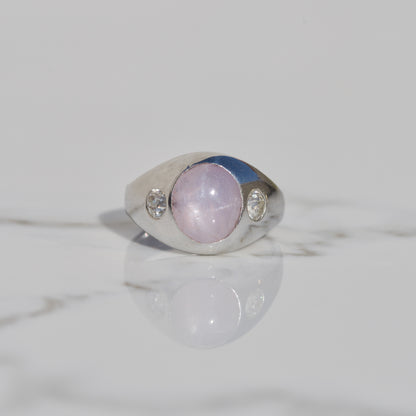 Art Deco Pink Star Sapphire and Diamond Ring Sz 5 14k