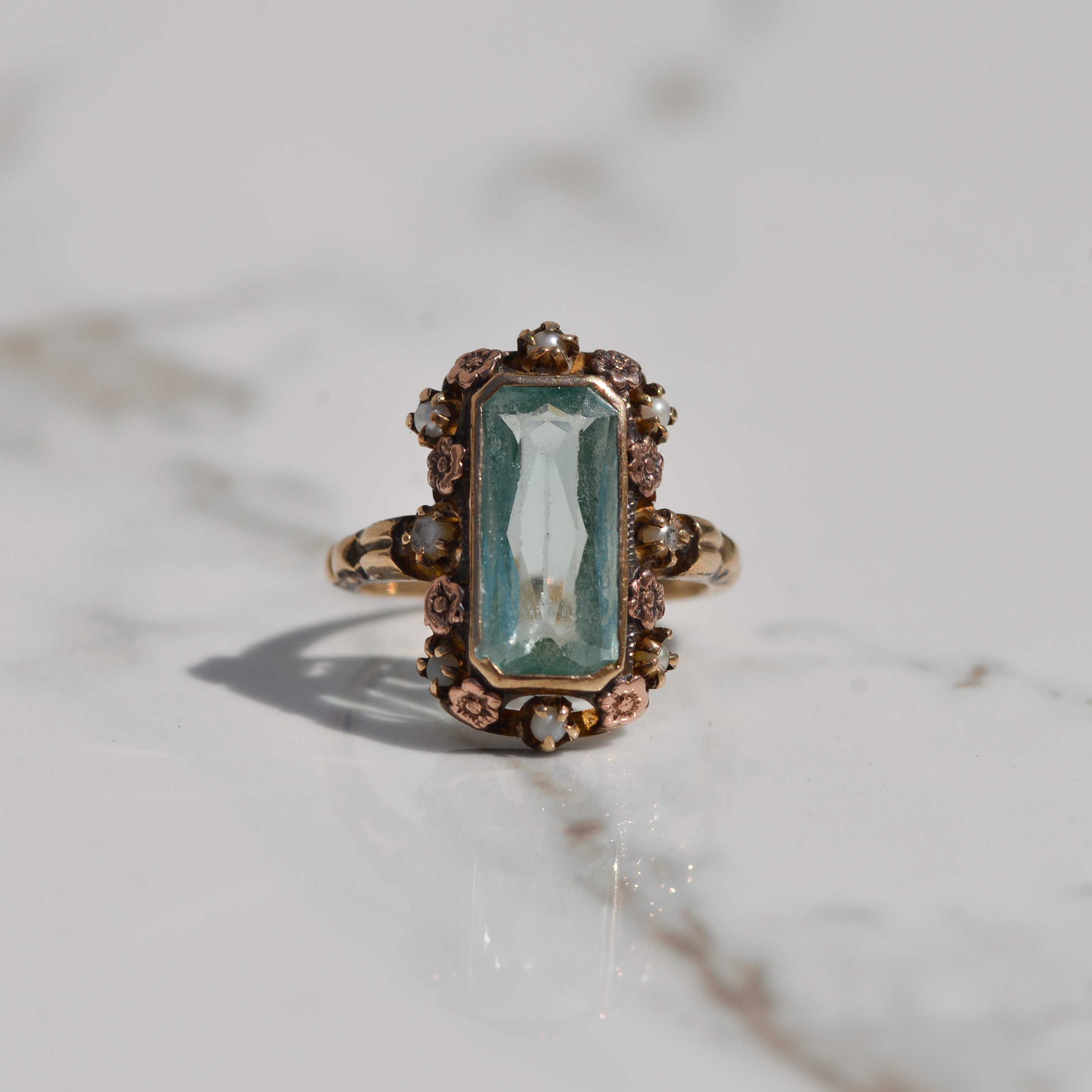 Vintage Lab Spinel and Pearl Ring