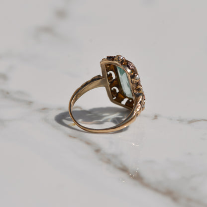 Vintage Lab Spinel and Pearl Ring Sz 7 10k