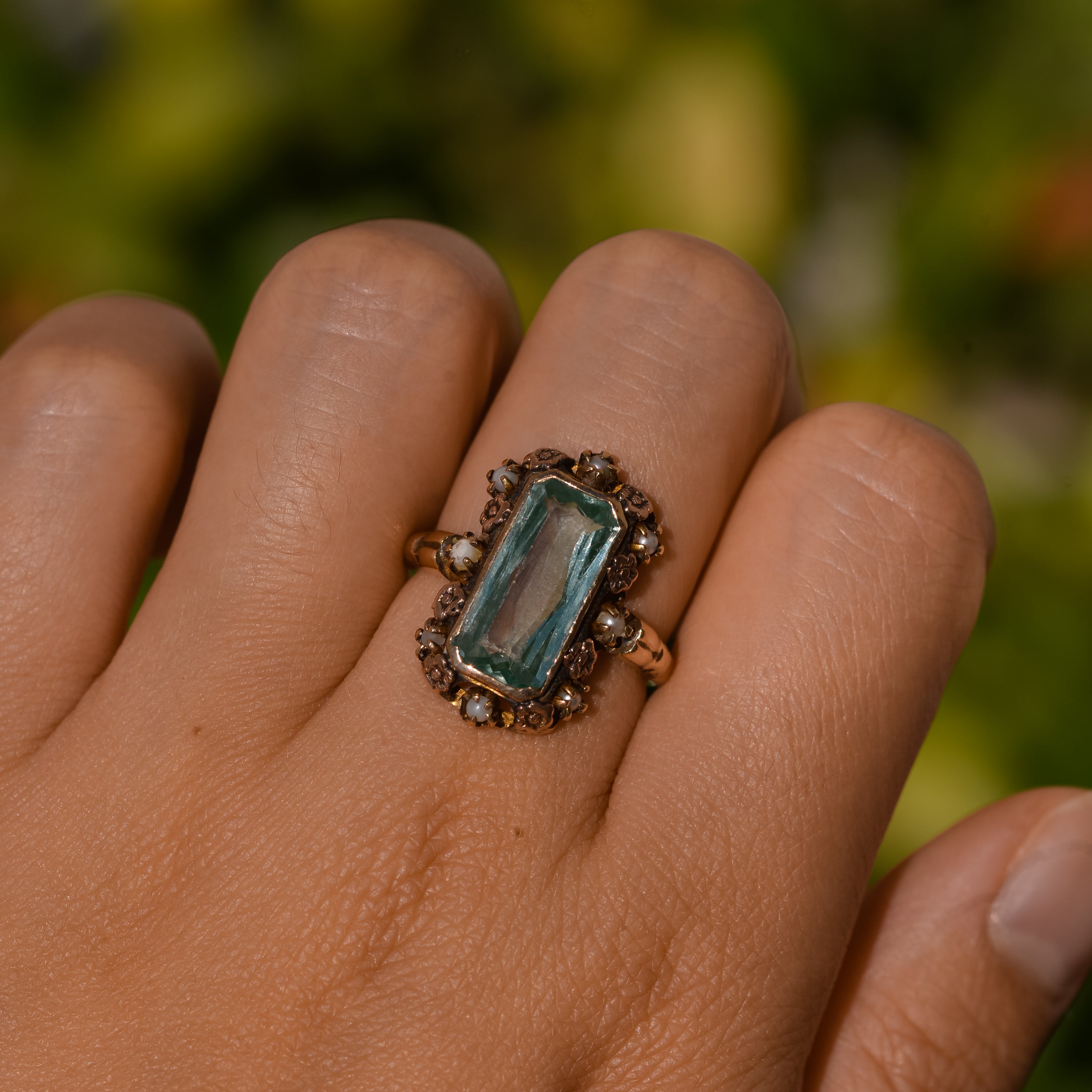 Vintage Lab Spinel and Pearl Ring