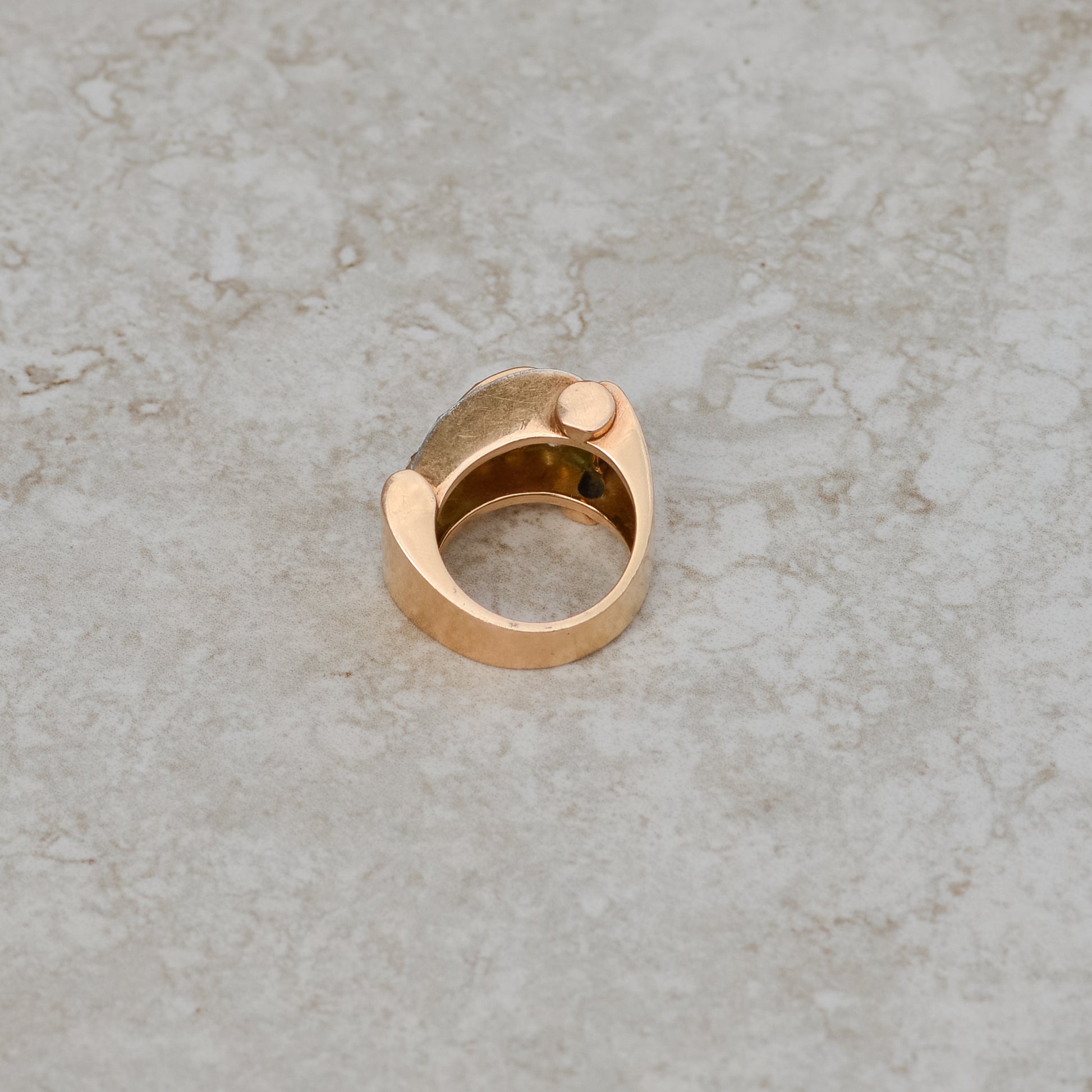 Retro Old Mine Cut Diamond & Lab Ruby Tank Ring