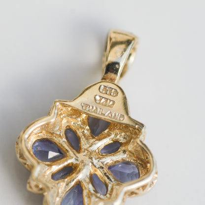 Vintage Tanzanite Flower Pendant 14k Gold