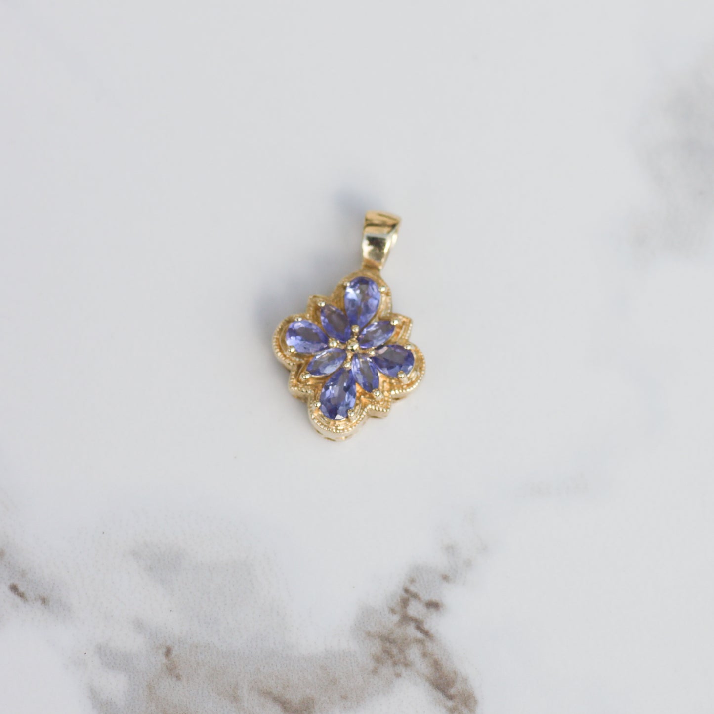 Vintage Tanzanite Flower Pendant 14k Gold