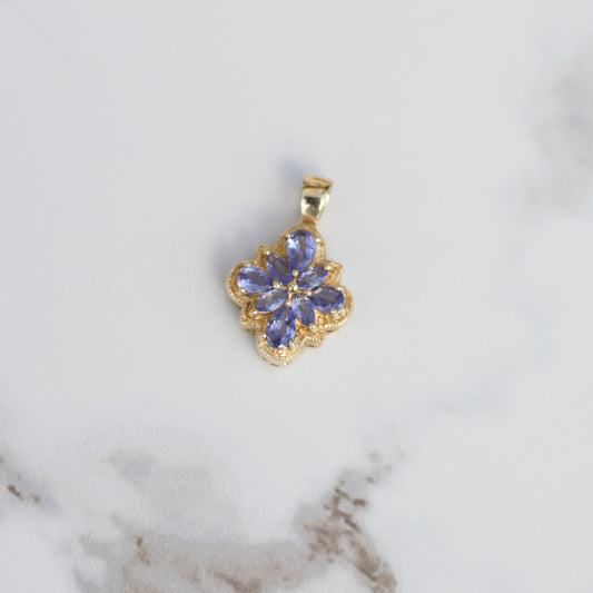 Vintage Tanzanite Flower Pendant 14k Gold