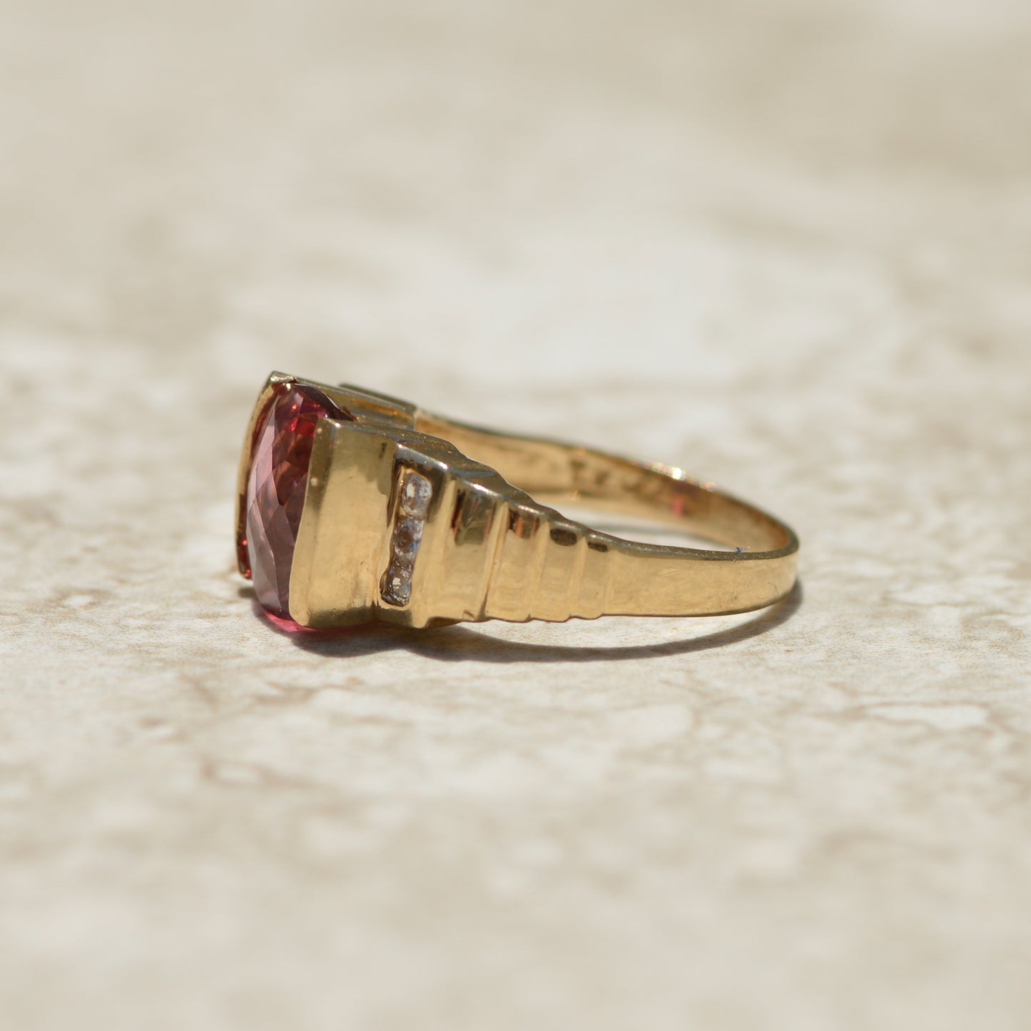 Vintage Pink Tourmaline & Diamond Ring