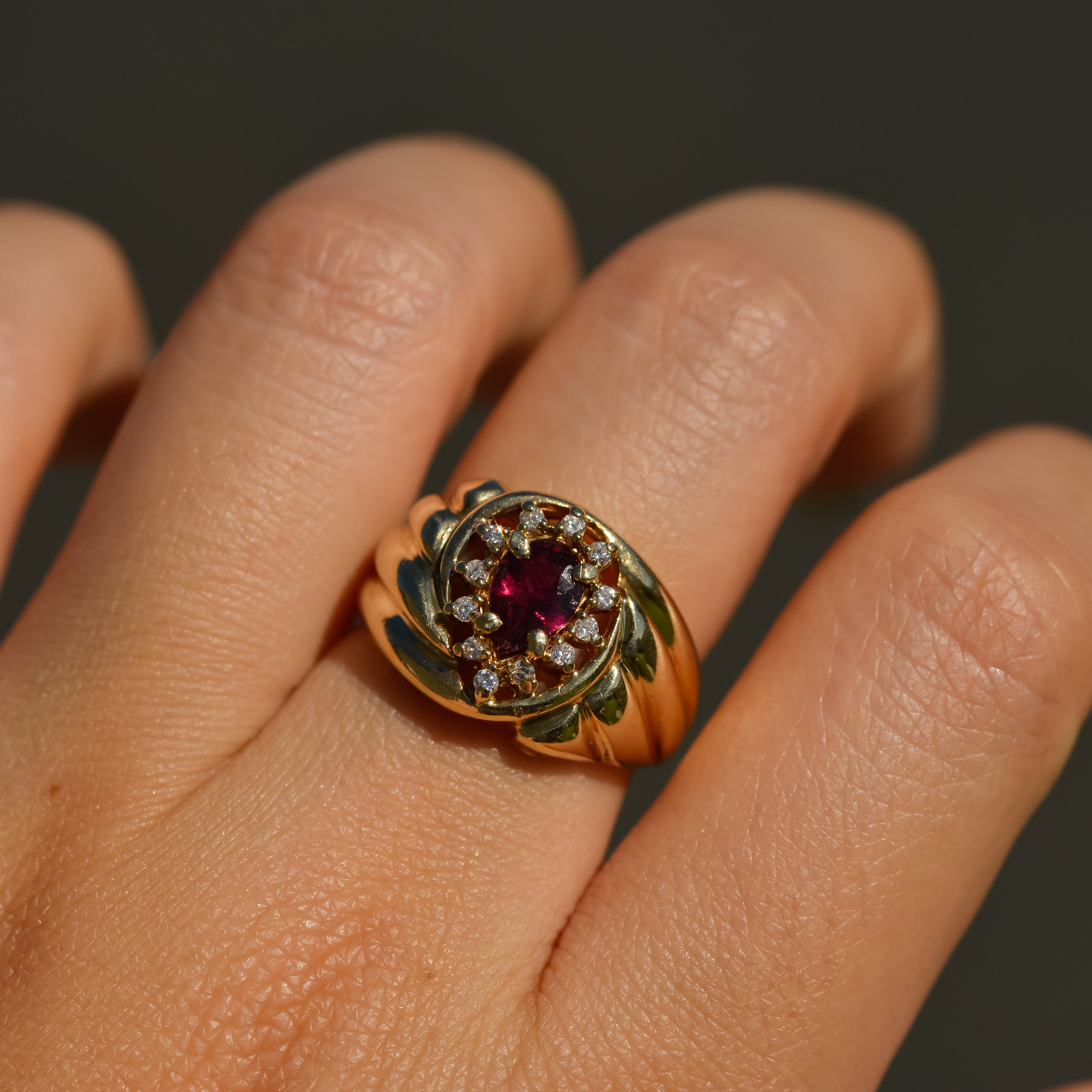 Vintage Pink Tourmaline & Diamond Halo Ring