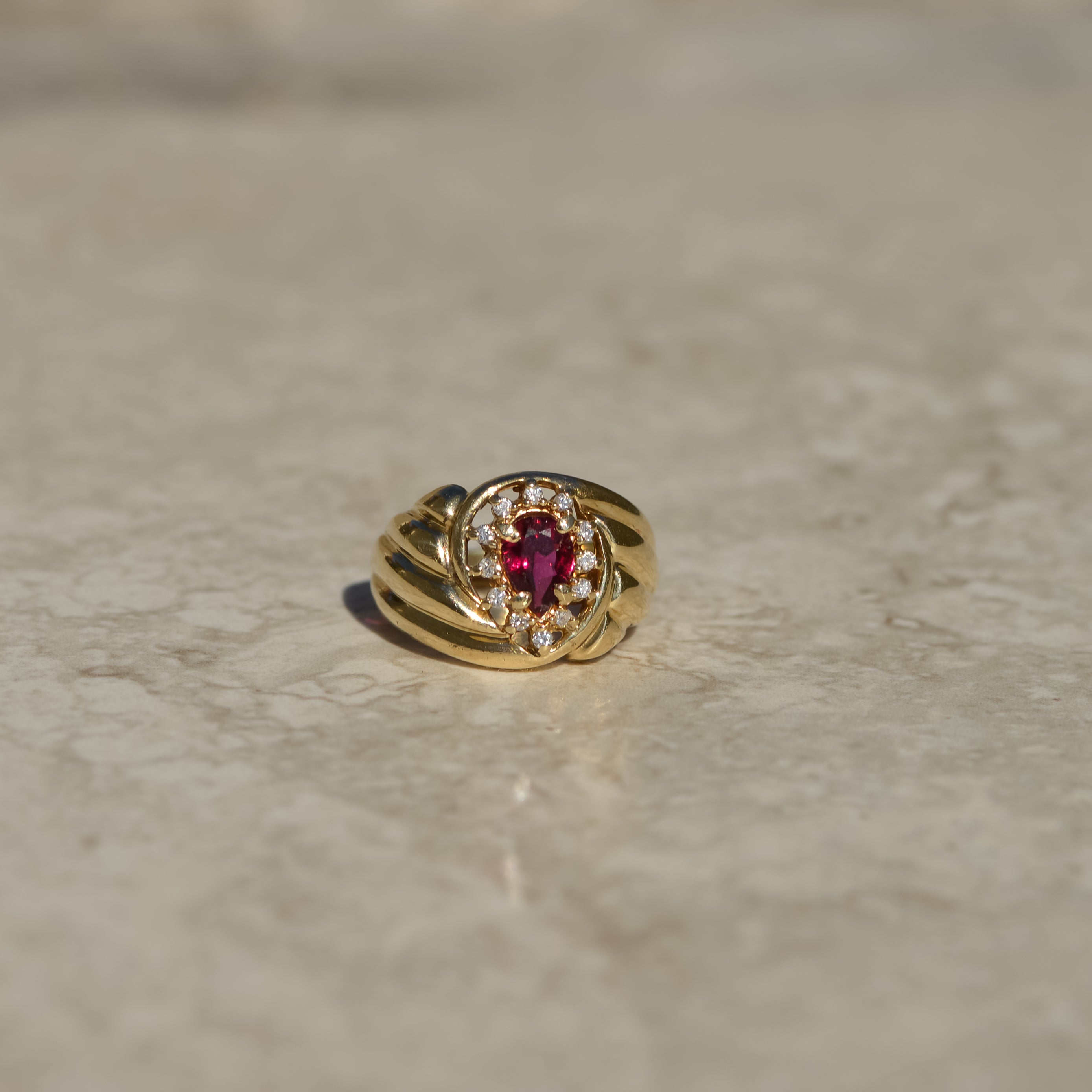 Vintage Pink Tourmaline & Diamond Halo Ring