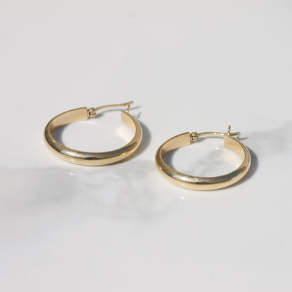 Estate Tube Hoop Earrings 1" 14k