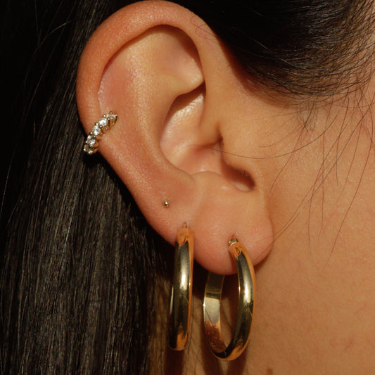 Estate Tube Hoop Earrings 1" 14k