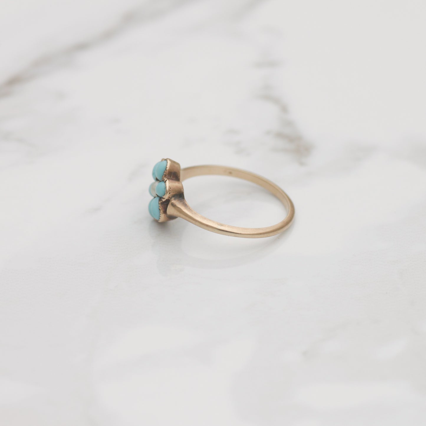 Victorian Turquoise Flower Ring Sz 6 1/4 14k