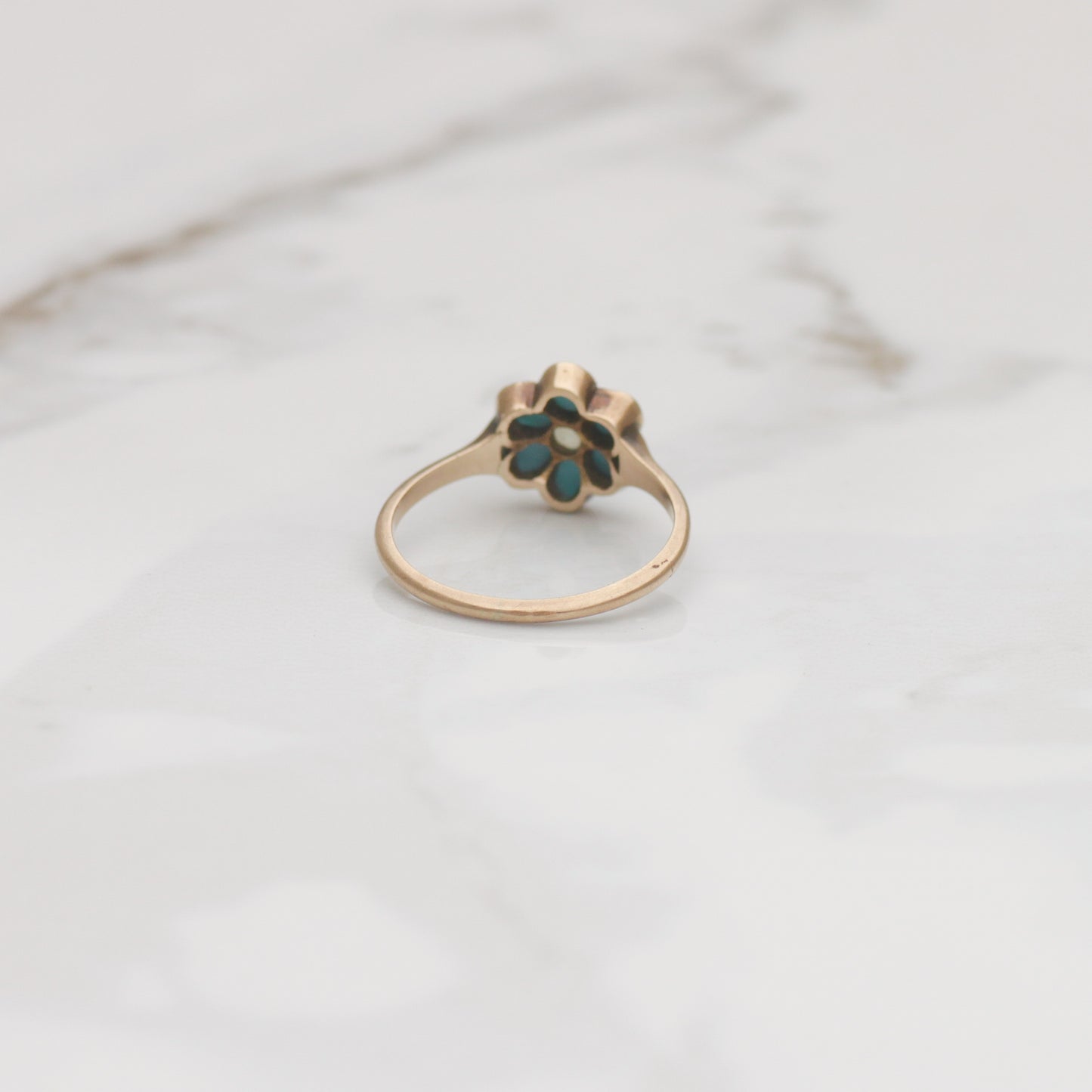 Victorian Turquoise Flower Ring Sz 6 1/4 14k