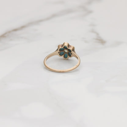 Victorian Turquoise Flower Ring Sz 6 1/4 14k