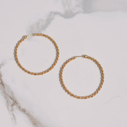 Vintage Twisted Hoop Earrings 1.5" 14k