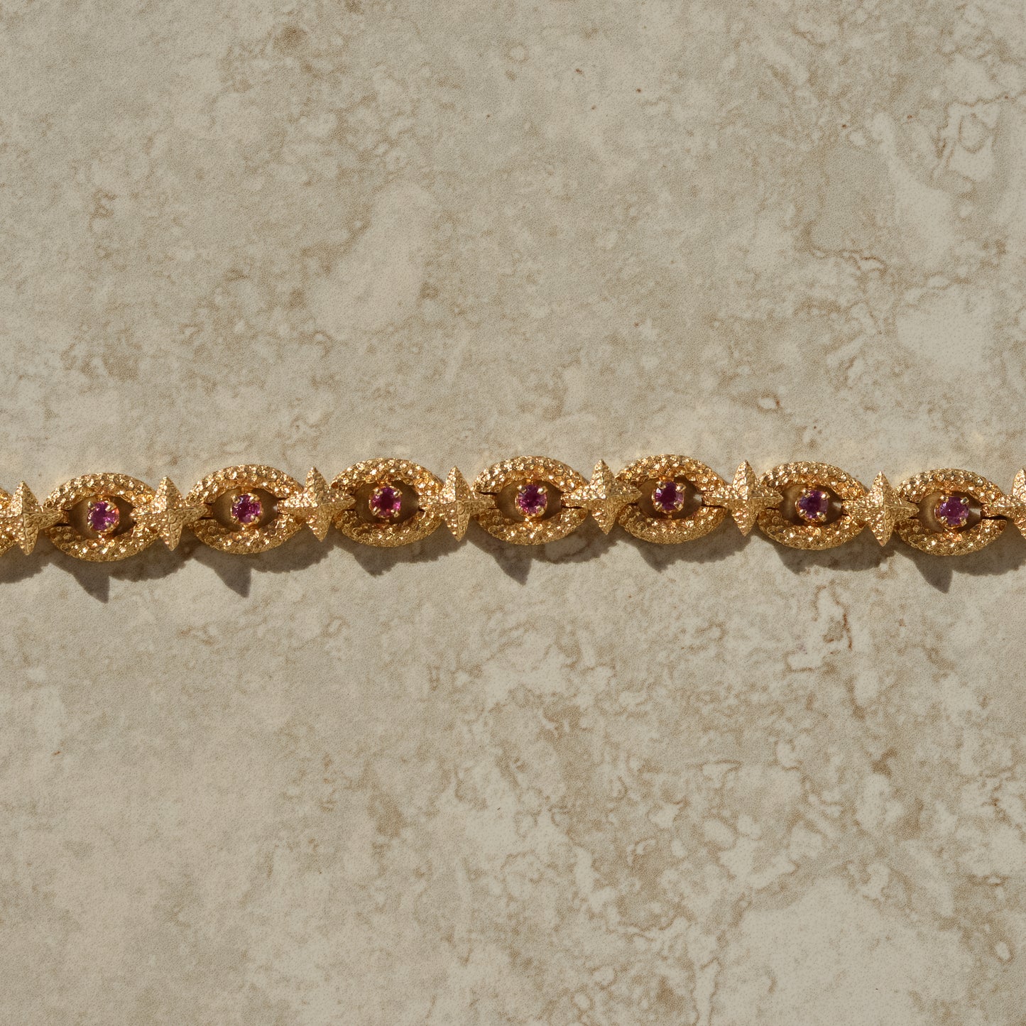 Vintage Ruby Oval & Star Link Bracelet