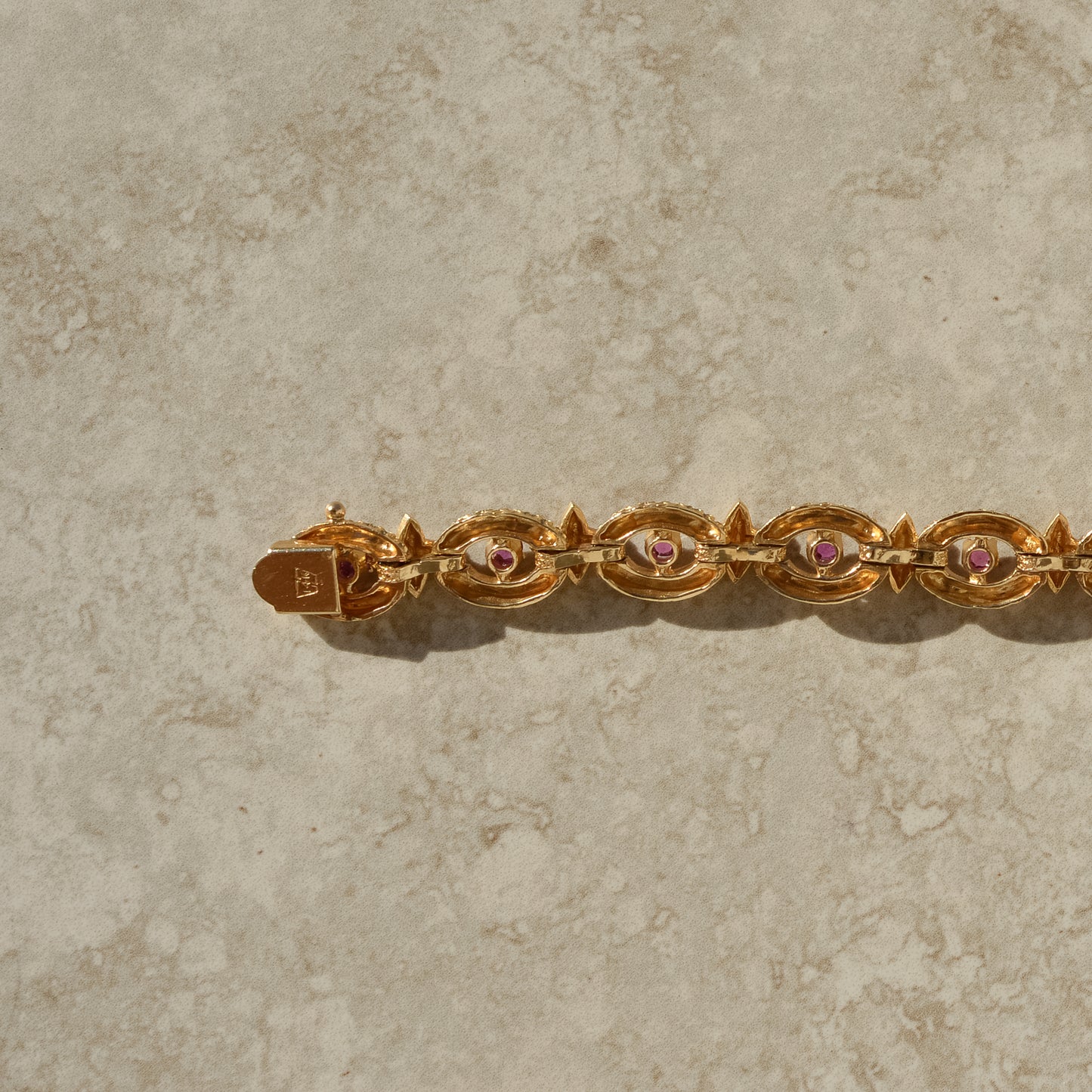 Vintage Ruby Oval & Star Link Bracelet