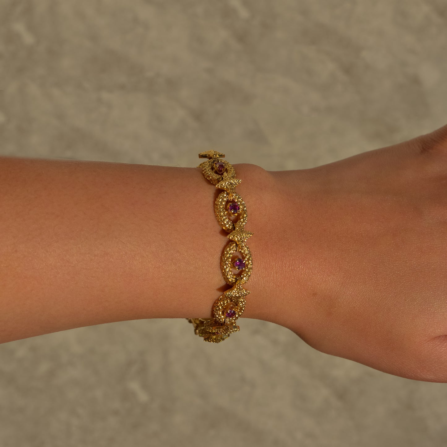 Vintage Ruby Oval & Star Link Bracelet