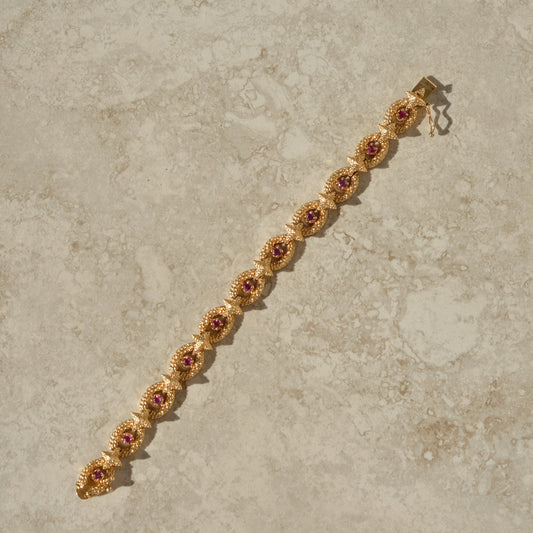 Vintage Ruby Oval & Star Link Bracelet