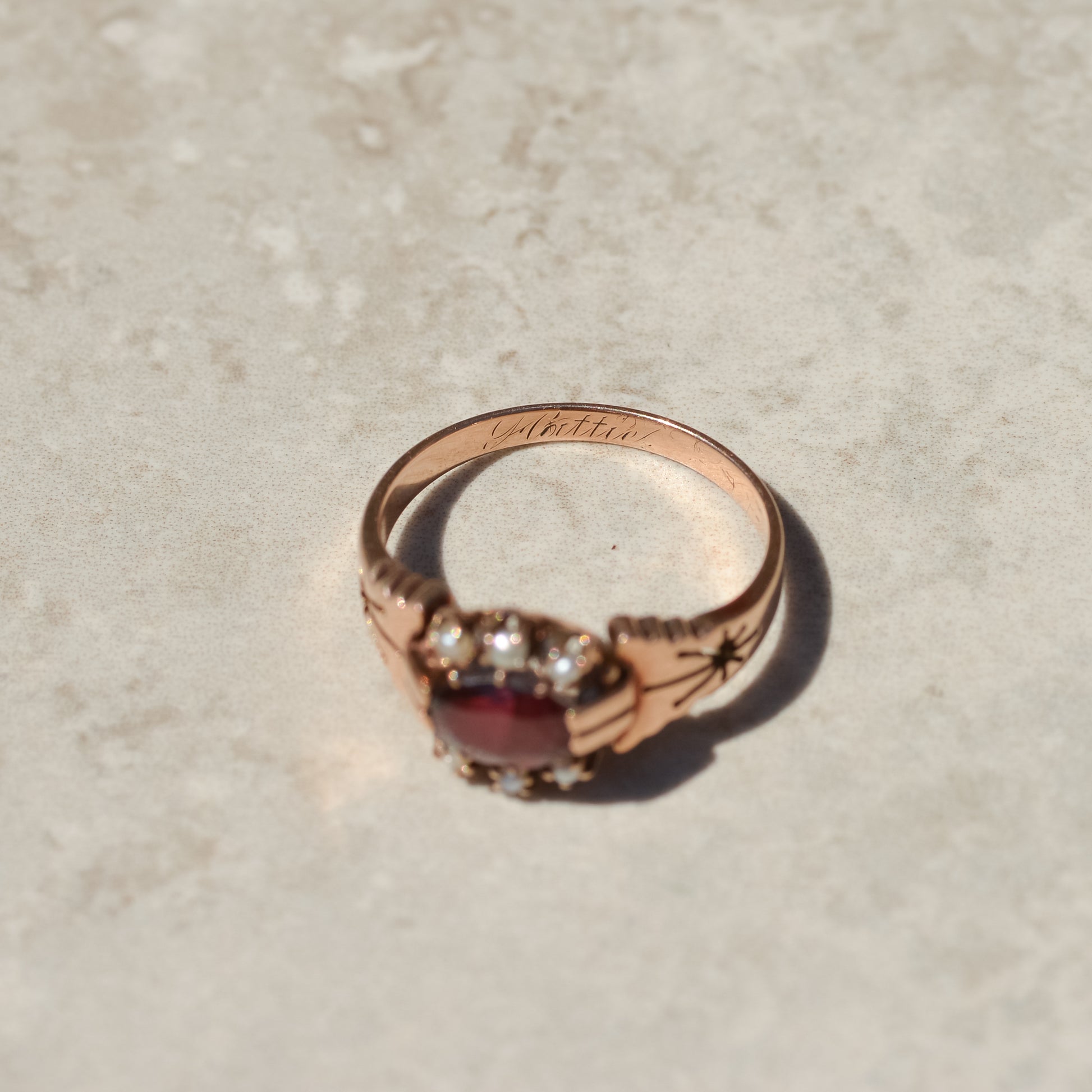 Victorian Garnet and Seed Pearl Ring