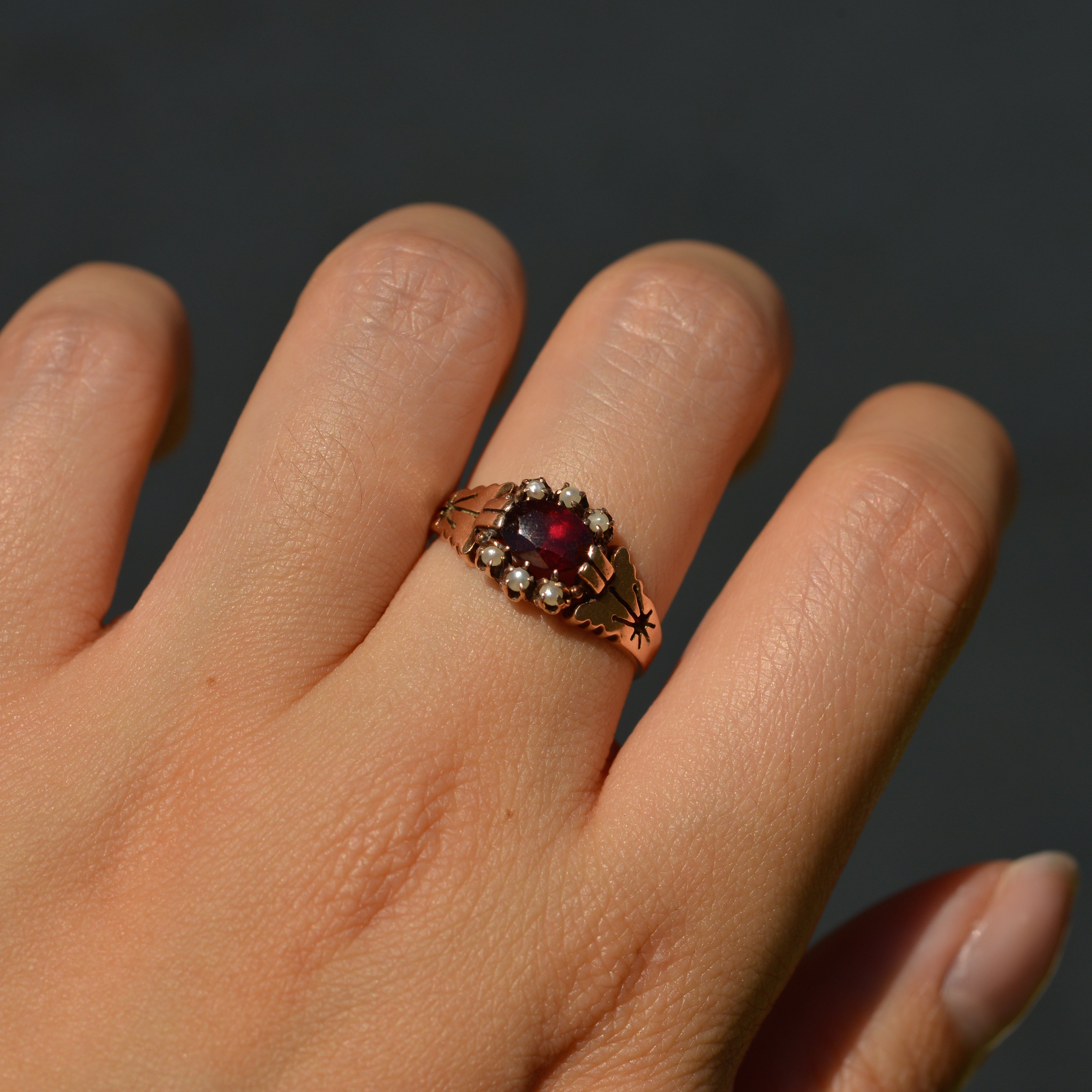 Victorian Garnet and Seed Pearl Ring