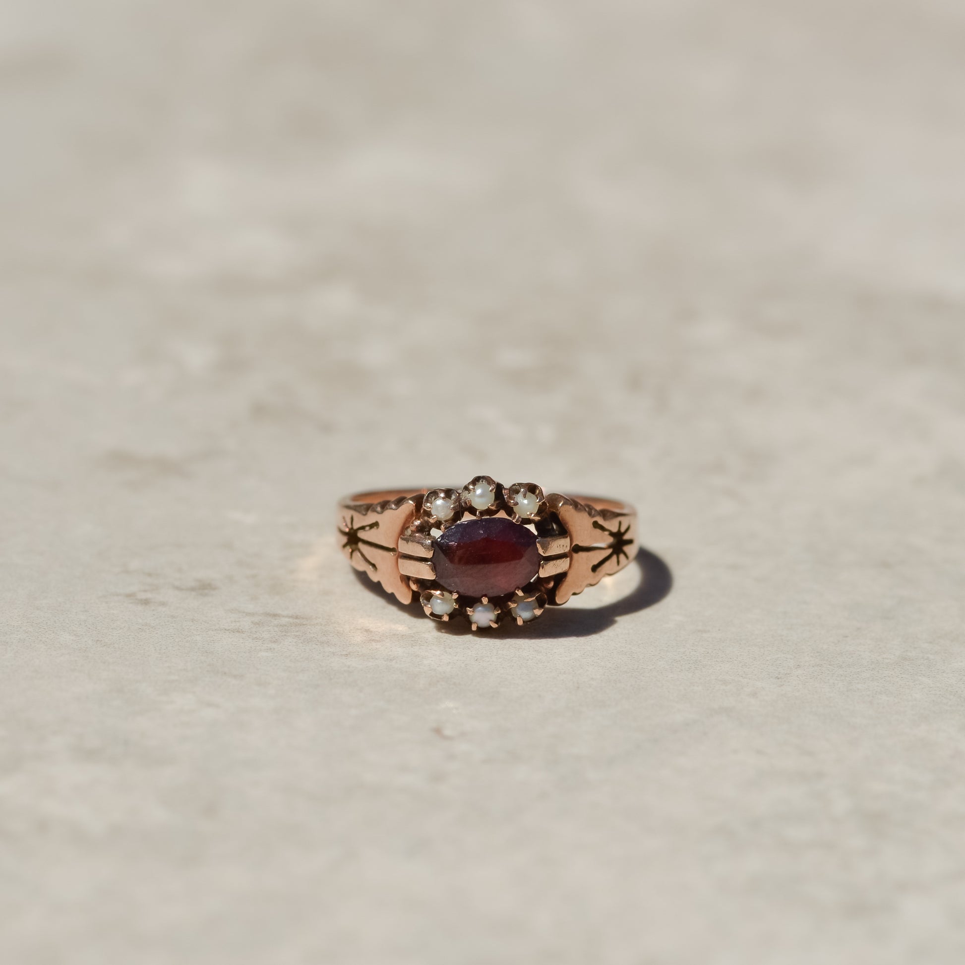 Victorian Garnet and Seed Pearl Ring