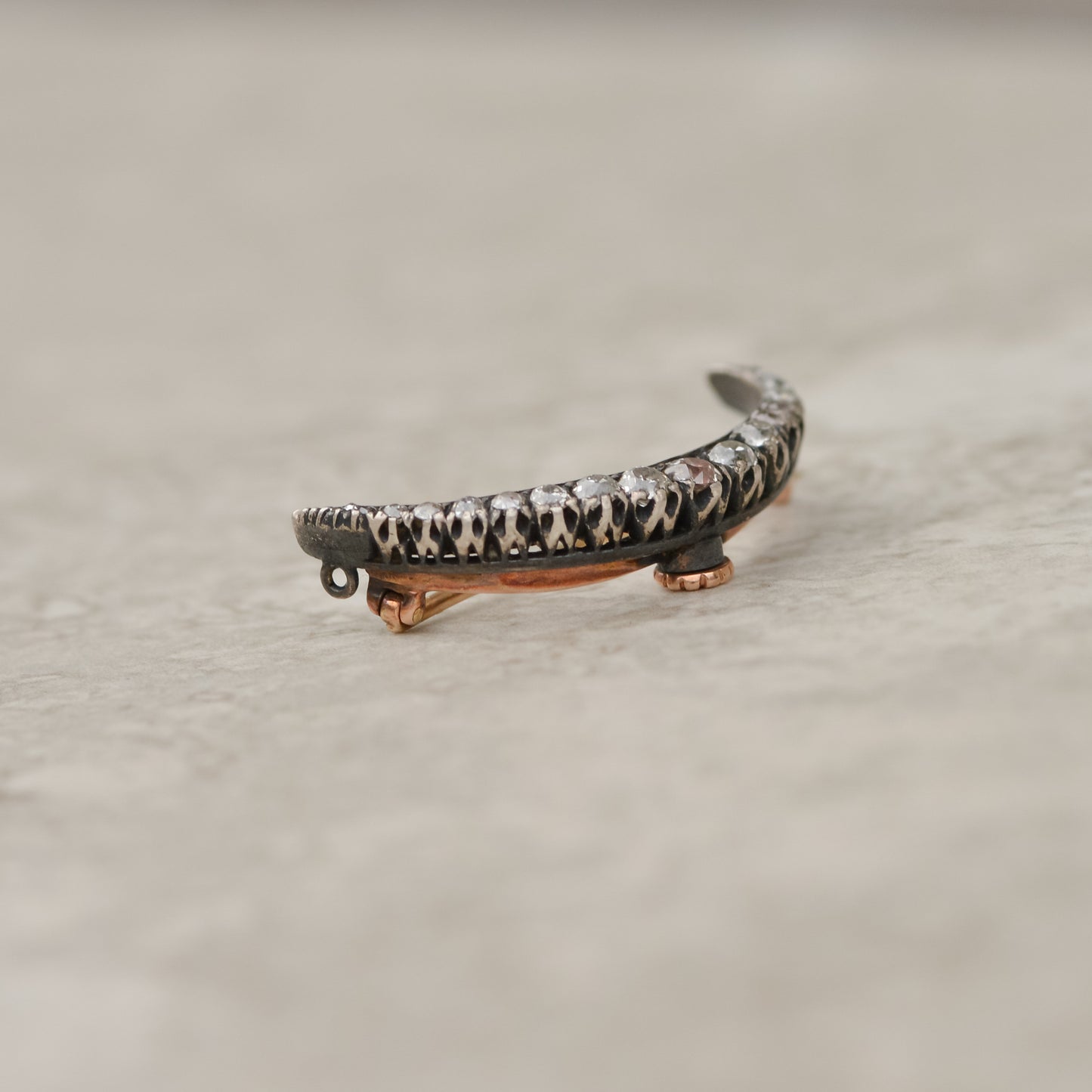 Victorian Old Mine Cut Diamond Crescent Moon Brooch